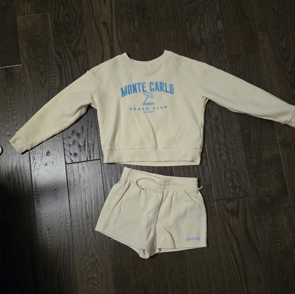 Skechers Cream Fleece Sweatshirt And Shorts Set